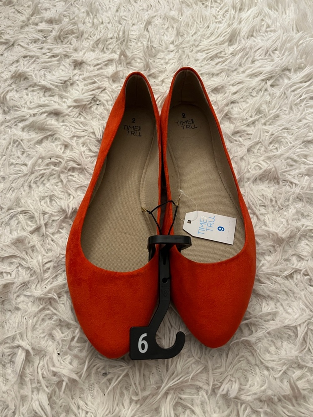 Time and Tru Bright Orange Pointed Toe Flats - Women
